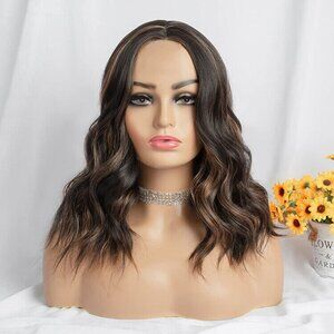 Women's Shoulder Length Wigs Curly Bob Wig Middle Part for Cosplay Party Daily